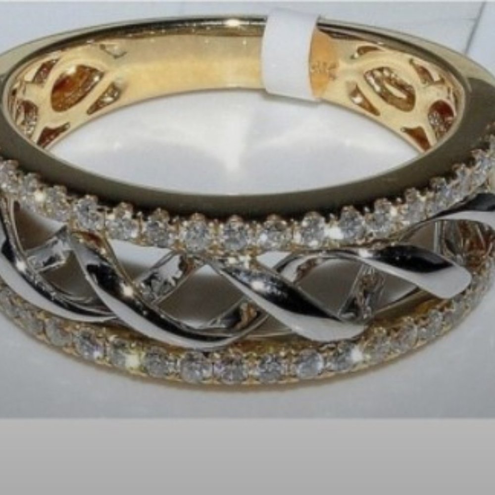 18K Yellow Gold Hollow 2 Tone Twist Design Ring